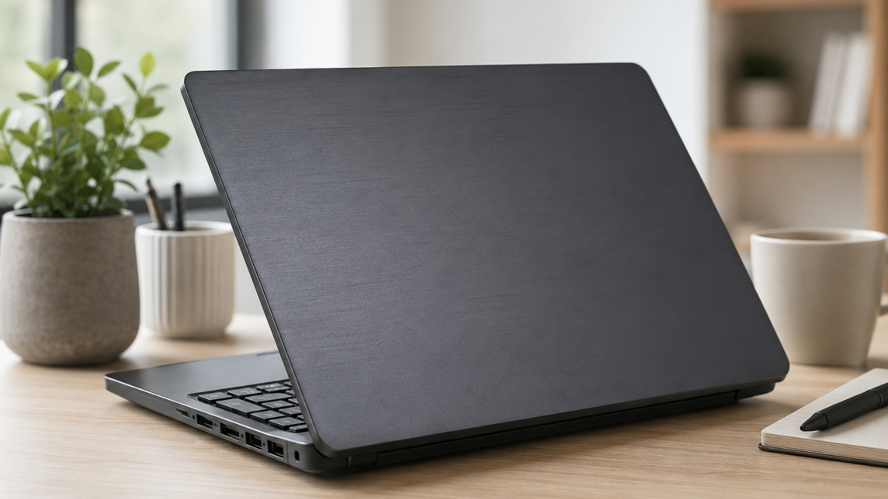 Skin nałożony na klapę laptopa poleasingowego