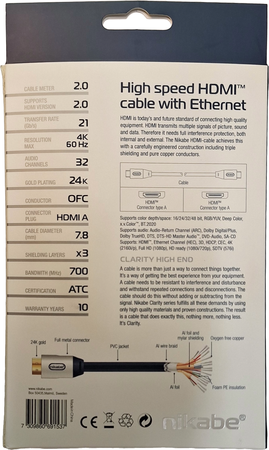 Nikabe high speed hdmi cable with ethernet 2m