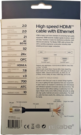 Nikabe high speed hdmi cable with ethernet 2m